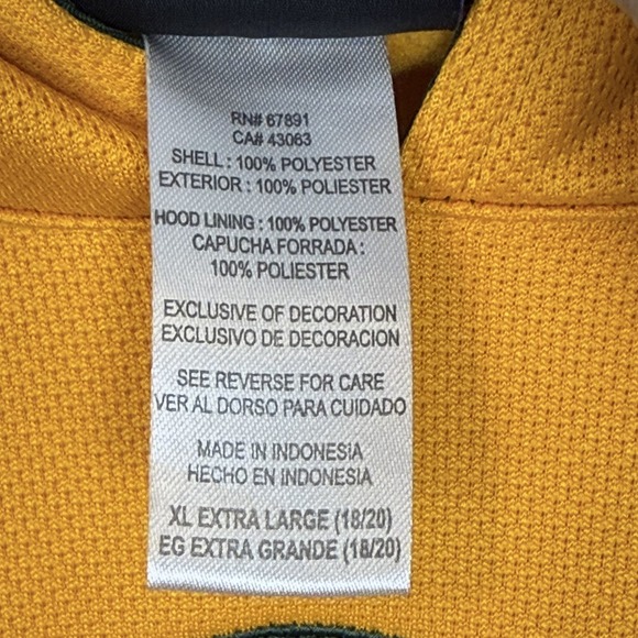 NFL Team Reebok Green Bay Packers Hoodie Youth XL Yellow Pullover Stitched - Picture 5 of 11